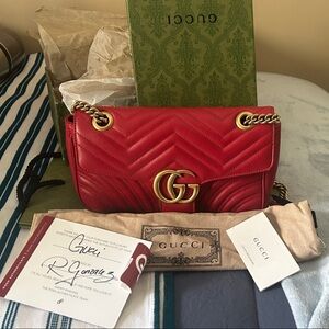 Gucci Red Crossbody Bag with Gold Accents